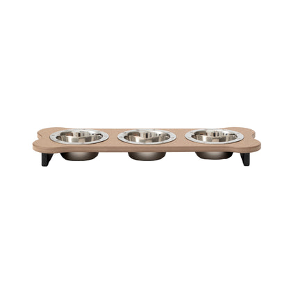 Three Bowl Dog Feeder - Poly Feeder__Color: Weather Wood / Black - Size: Low Pint