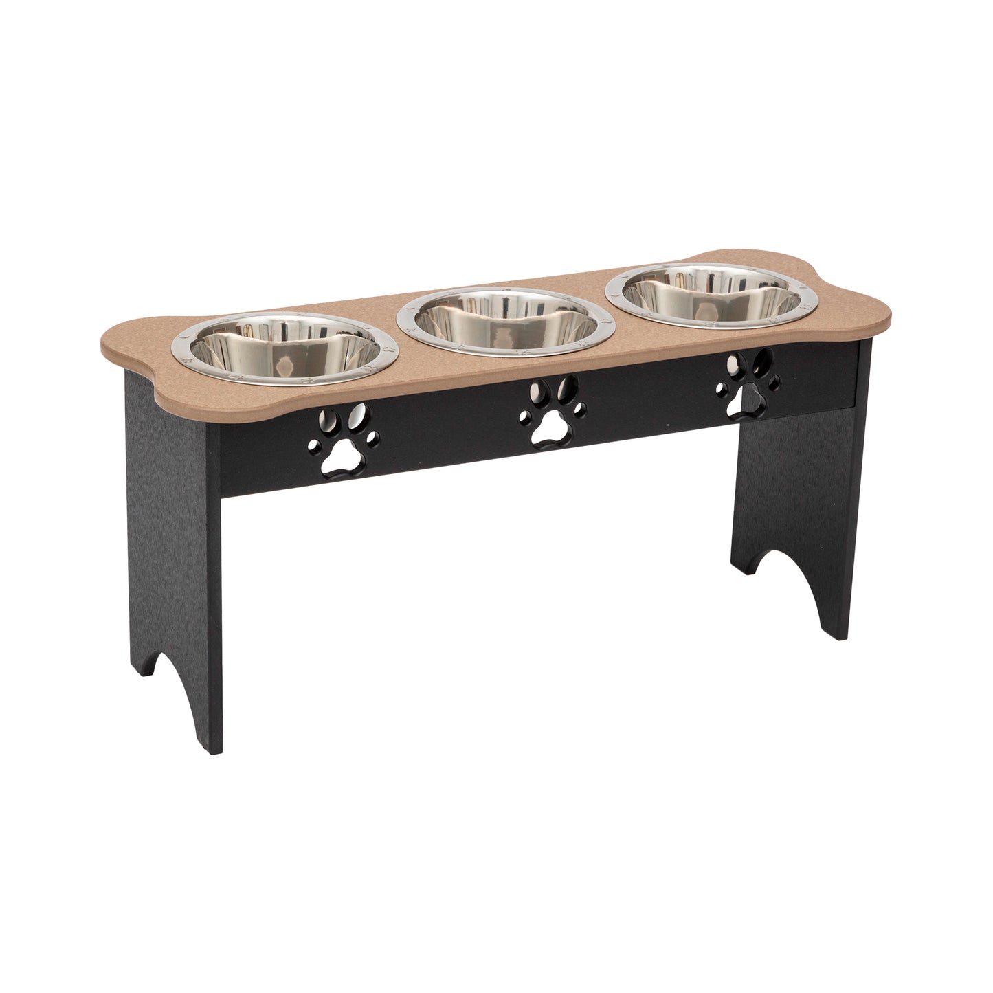 Three Bowl Dog Feeder - Poly Feeder__Color: Weather Wood / Black - Size: Tall