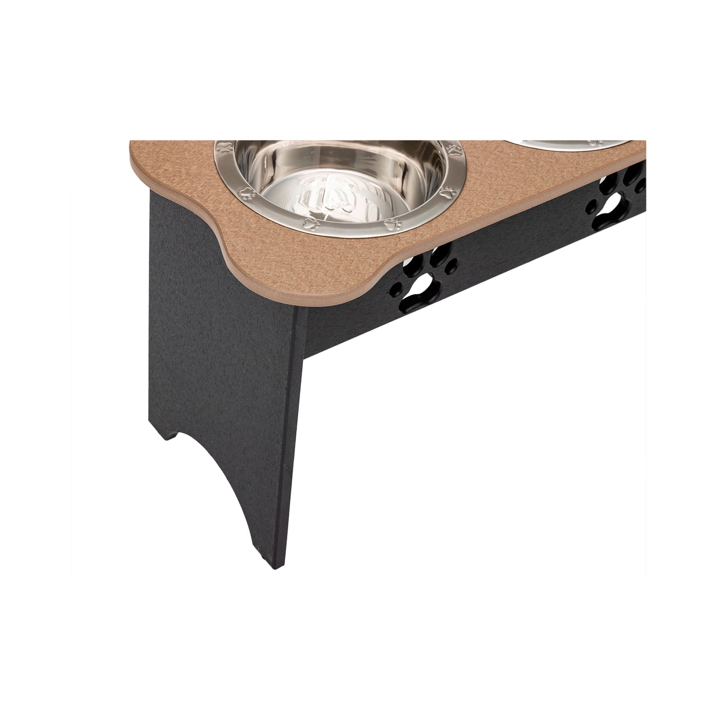 Three Bowl Dog Feeder - Poly Feeder__Color: Weather Wood / Black - Size: Tall