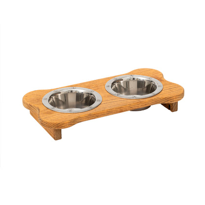 Wooden Dog Bowl Stand - Double Pet Feeder (Stained)__Low Pint