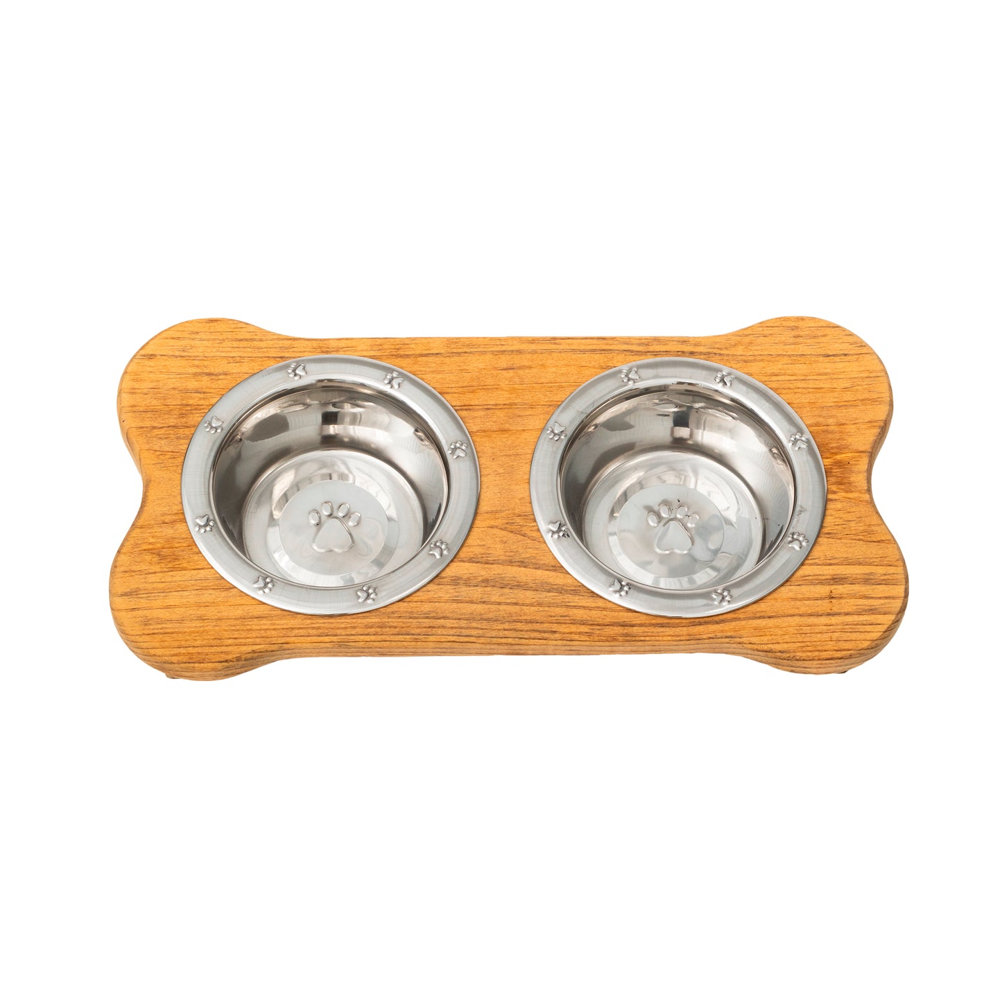 Wooden Dog Bowl Stand - Double Pet Feeder (Stained)__Low Pint