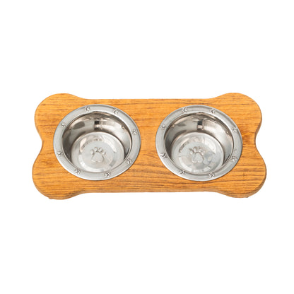 Wooden Dog Bowl Stand - Double Pet Feeder (Stained)__Low Pint