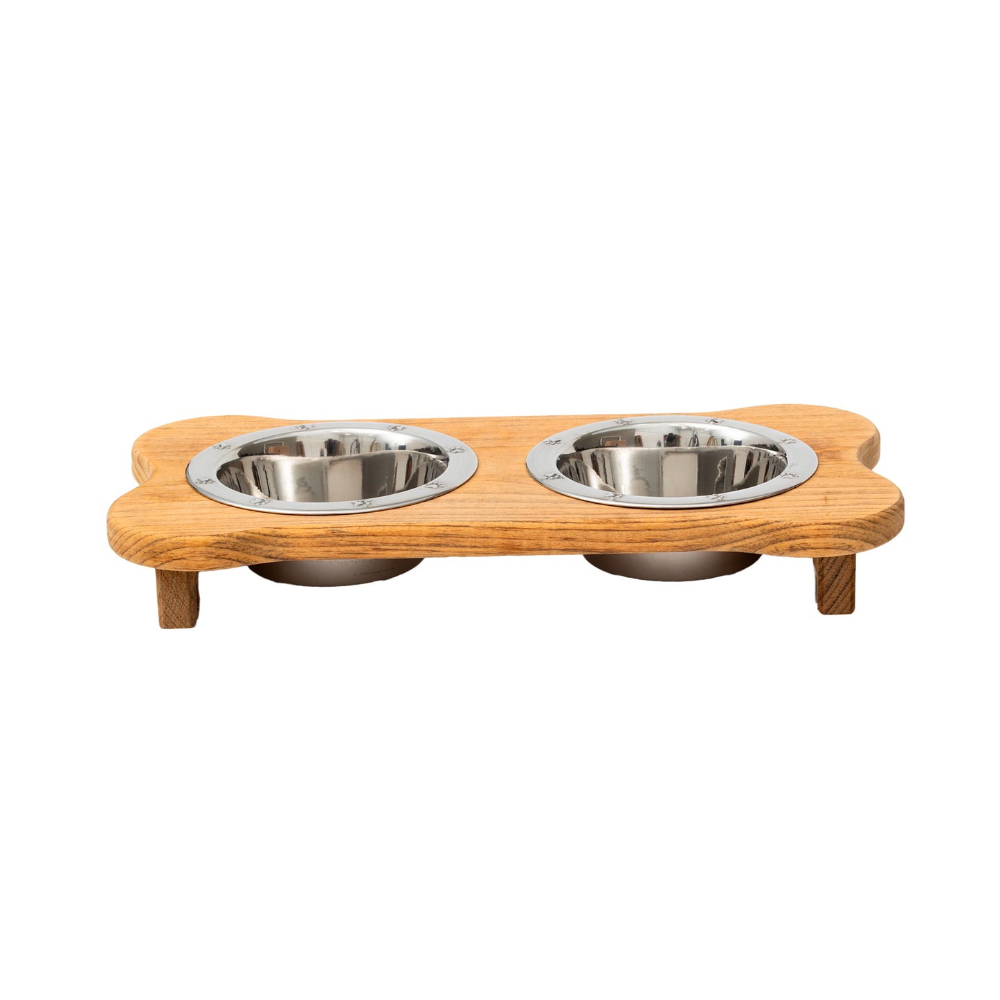 Wooden Dog Bowl Stand - Double Pet Feeder (Stained)__Low Pint