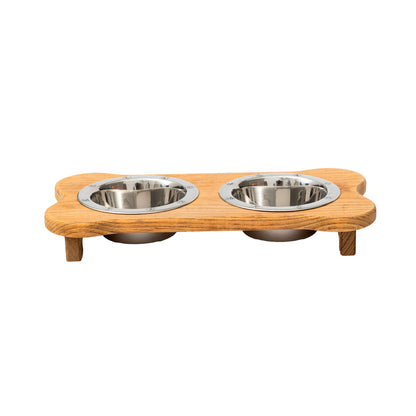 Wooden Dog Bowl Stand - Double Pet Feeder (Stained)__Low Pint