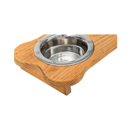 Wooden Dog Bowl Stand - Double Pet Feeder (Stained)__Low Pint