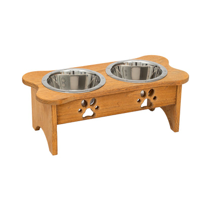 Wooden Dog Bowl Stand - Double Pet Feeder (Stained)__Medium