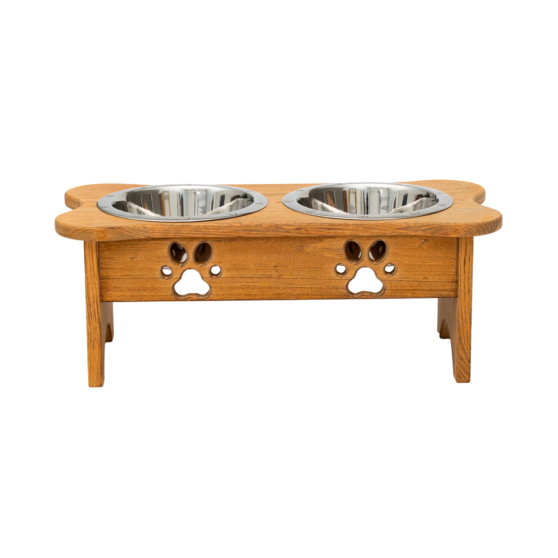 Wooden Dog Bowl Stand - Double Pet Feeder (Stained)__Medium