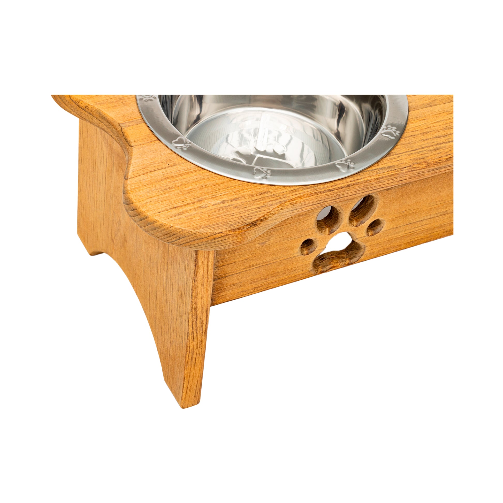 Wooden Dog Bowl Stand - Double Pet Feeder (Stained)__Medium