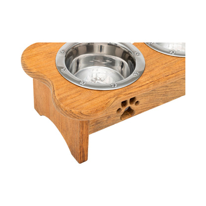 Wooden Dog Bowl Stand - Double Pet Feeder (Stained)__Tall Pint