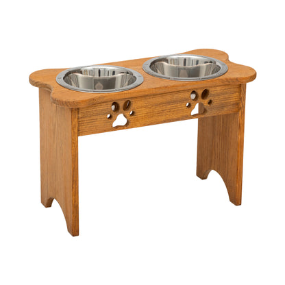 Wooden Dog Bowl Stand - Double Pet Feeder (Stained)__Tall