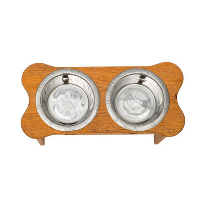 Wooden Dog Bowl Stand - Double Pet Feeder (Stained)__Tall