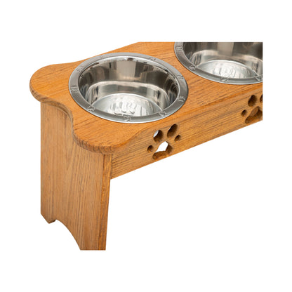 Wooden Dog Bowl Stand - Double Pet Feeder (Stained)__Tall