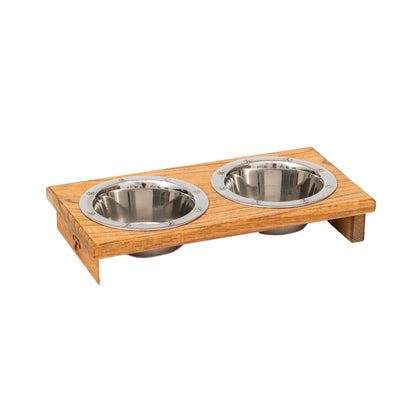 Wooden Elevated Dog Bowls - Double Table Diner (Stained)__Low Pint