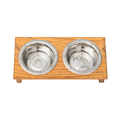 Wooden Elevated Dog Bowls - Double Table Diner (Stained)__Low Pint