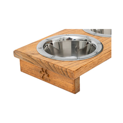 Wooden Elevated Dog Bowls - Double Table Diner (Stained)__Low Pint