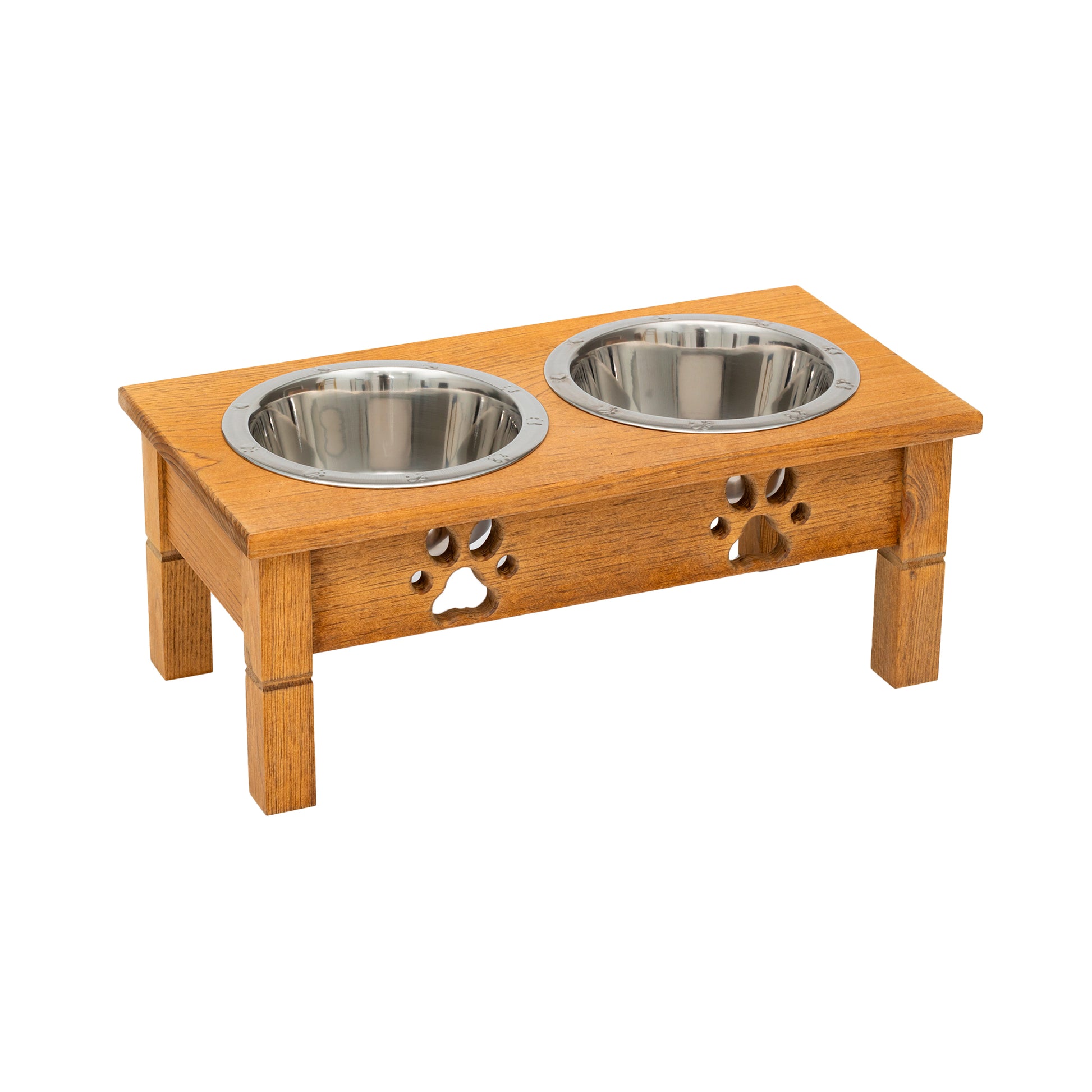 Wooden Elevated Dog Bowls - Double Table Diner (Stained)__Medium