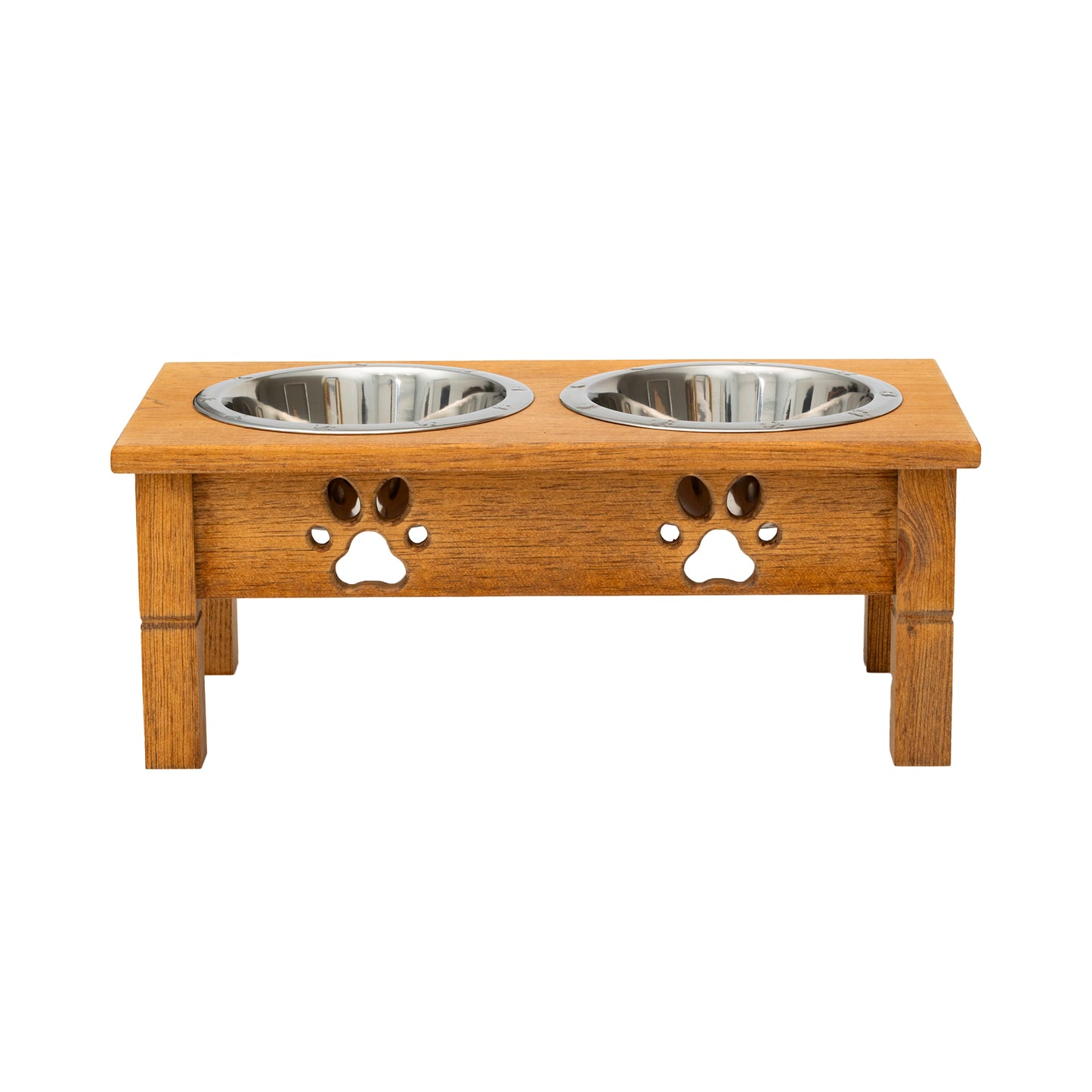 Wooden Elevated Dog Bowls - Double Table Diner (Stained)__Medium