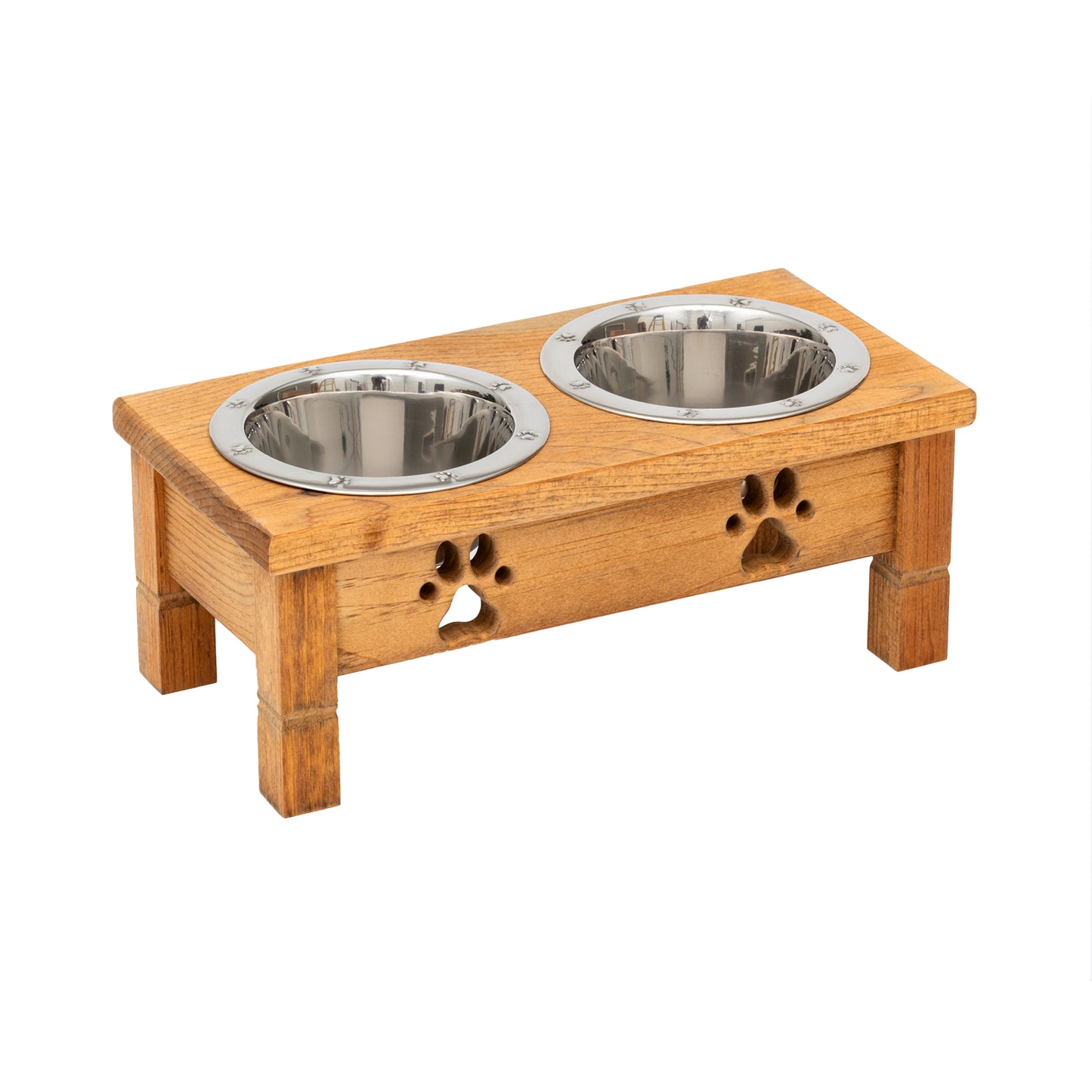 Wooden Elevated Dog Bowls - Double Table Diner (Stained)__Tall Pint