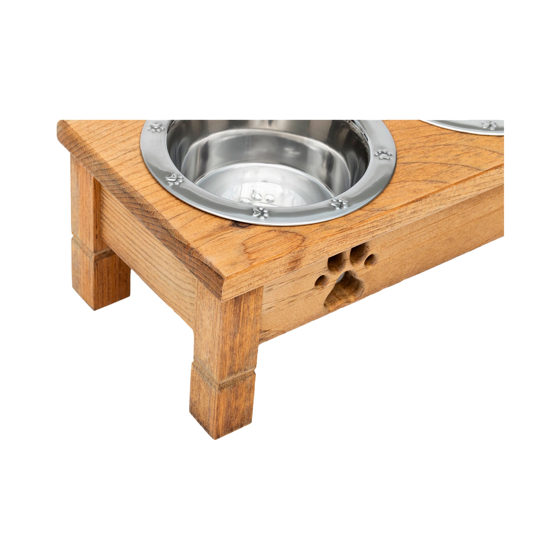 Wooden Elevated Dog Bowls - Double Table Diner (Stained)__Tall Pint