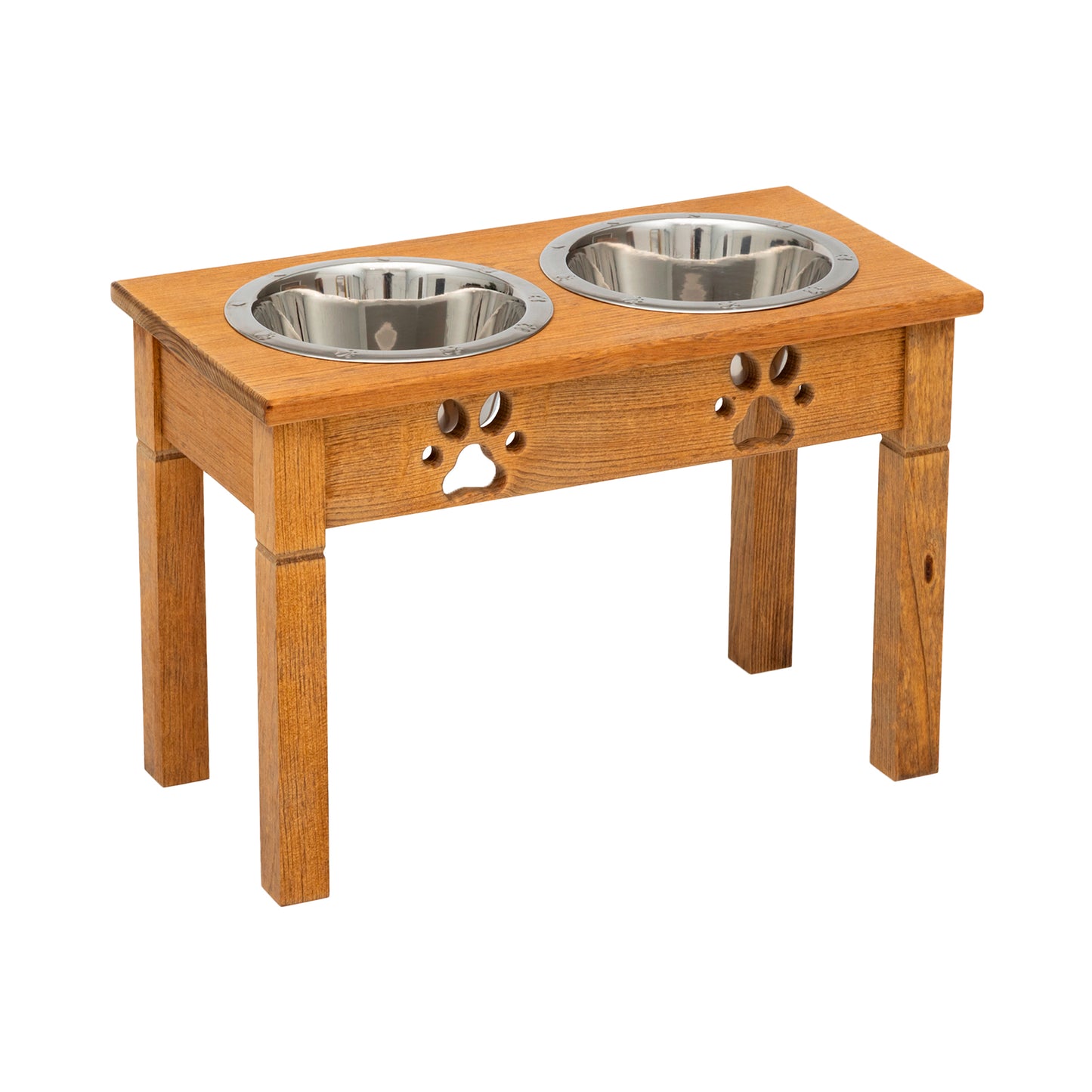 Wooden Elevated Dog Bowls - Double Table Diner (Stained)__Tall