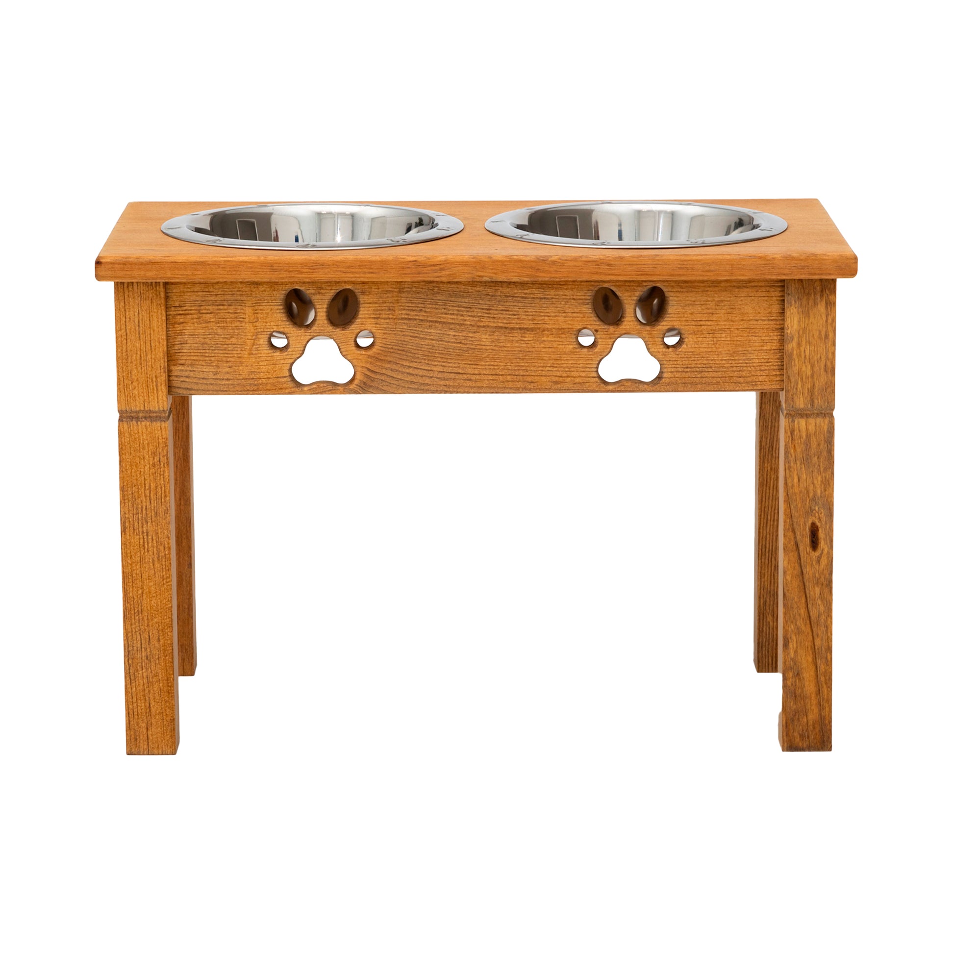 Wooden Elevated Dog Bowls - Double Table Diner (Stained)__Tall