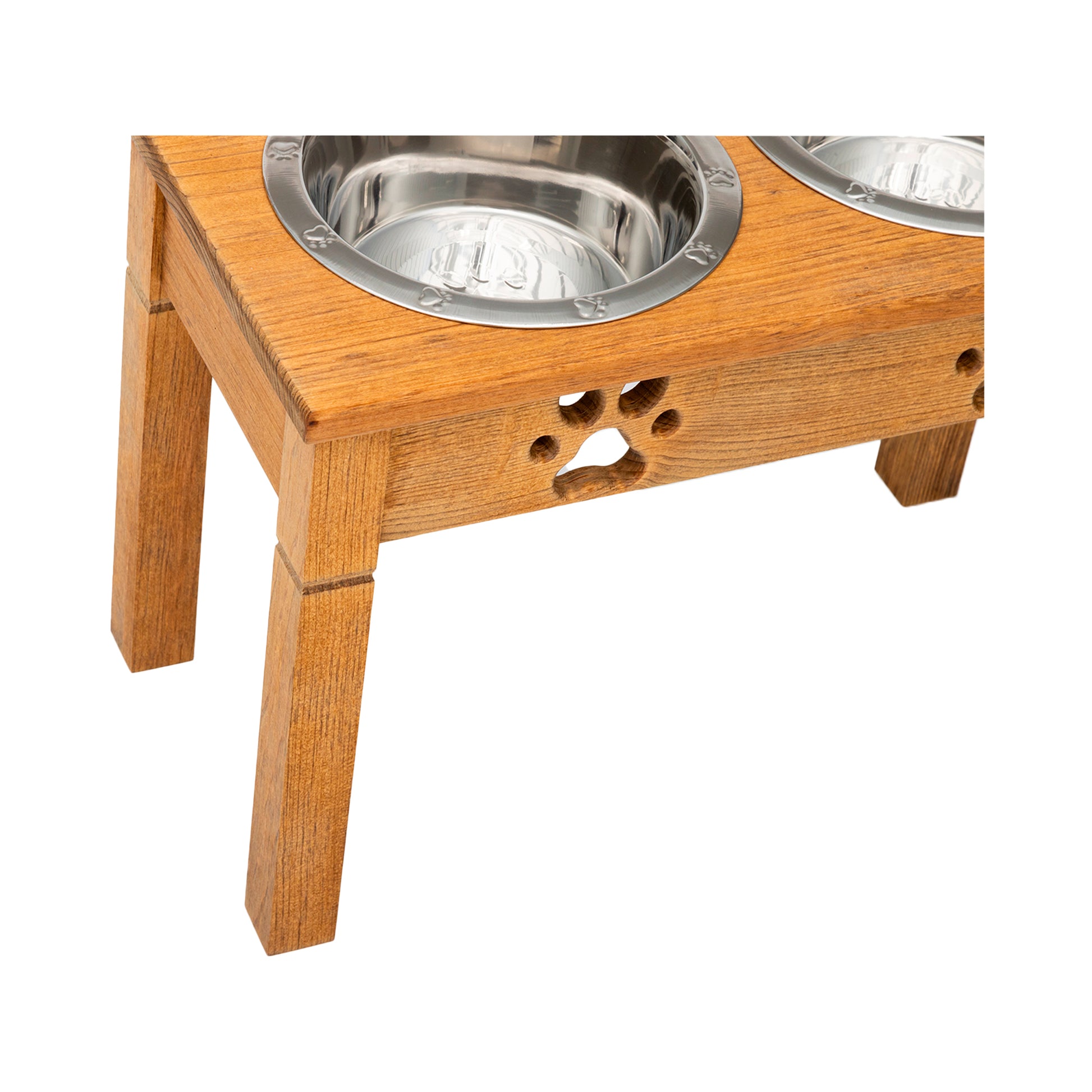 Wooden Elevated Dog Bowls - Double Table Diner (Stained)__Tall