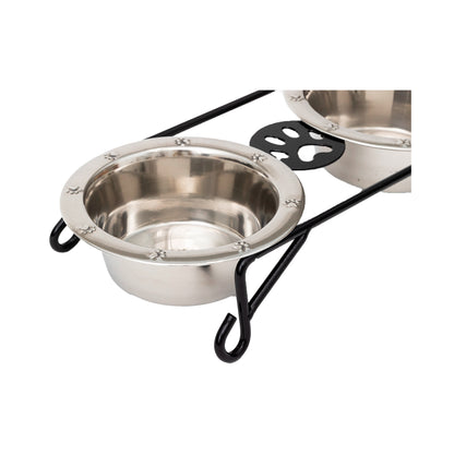 Wrought Iron Dog Bowl Stand - Double Feeder__Color: Black - Size: Low Pint