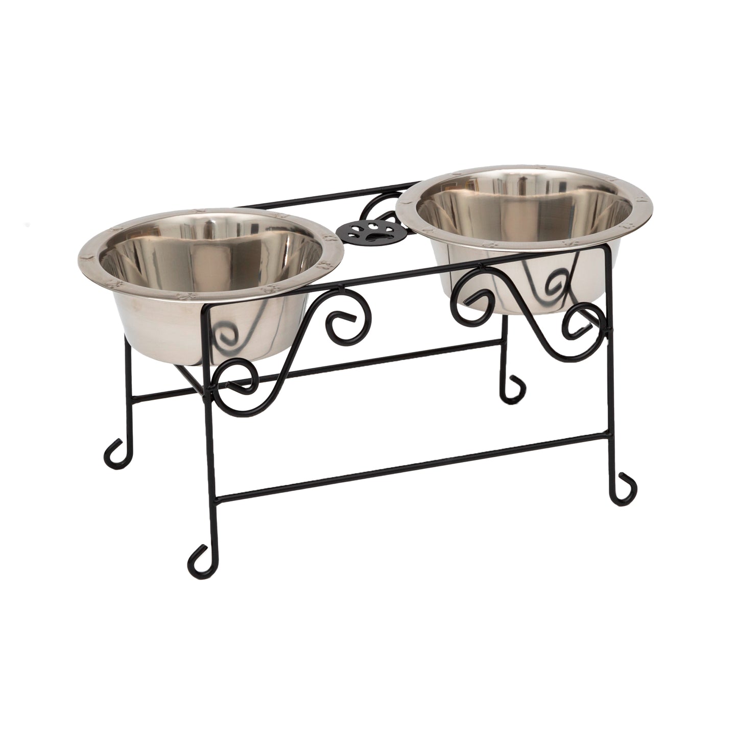 Wrought Iron Dog Bowl Stand - Double Feeder__Color: Black - Size: Medium