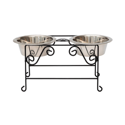 Wrought Iron Dog Bowl Stand - Double Feeder__Color: Black - Size: Medium