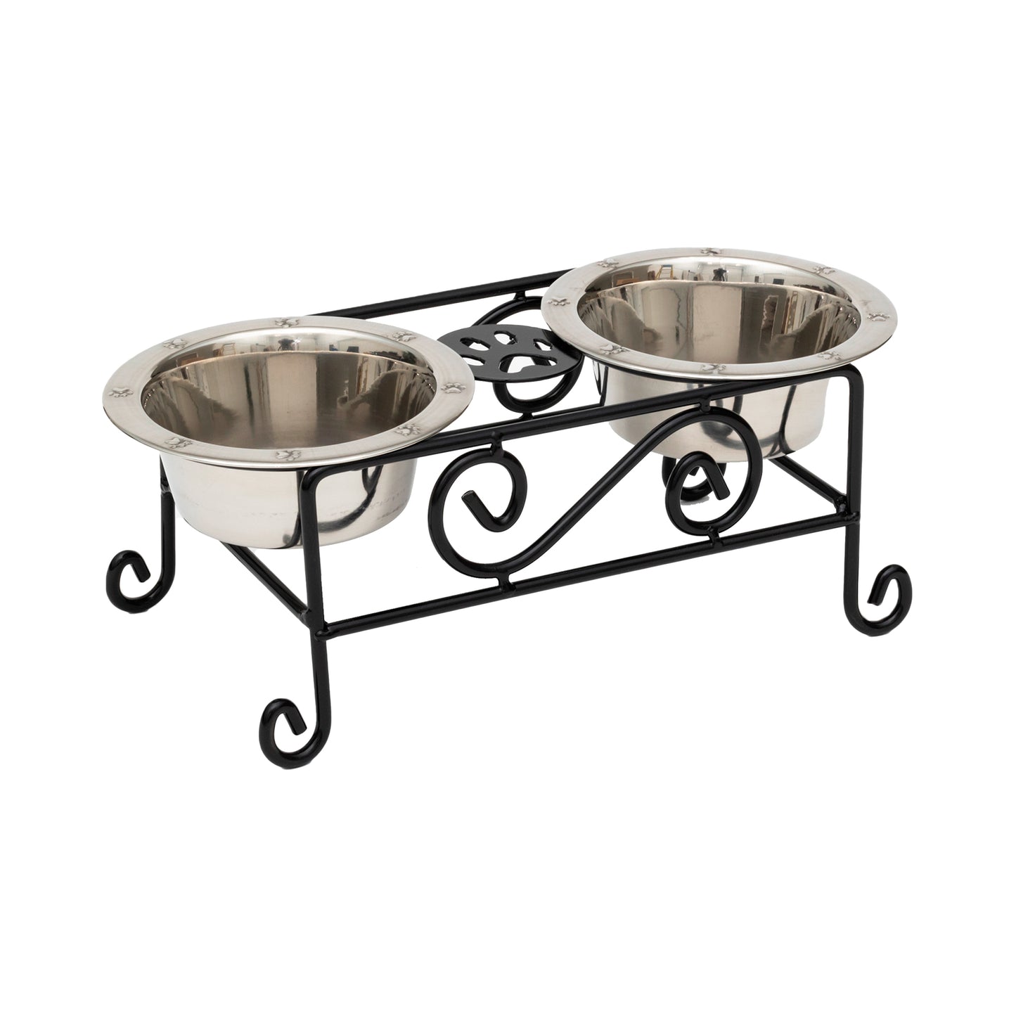 Wrought Iron Dog Bowl Stand - Double Feeder__Color: Black - Size: Tall Pint