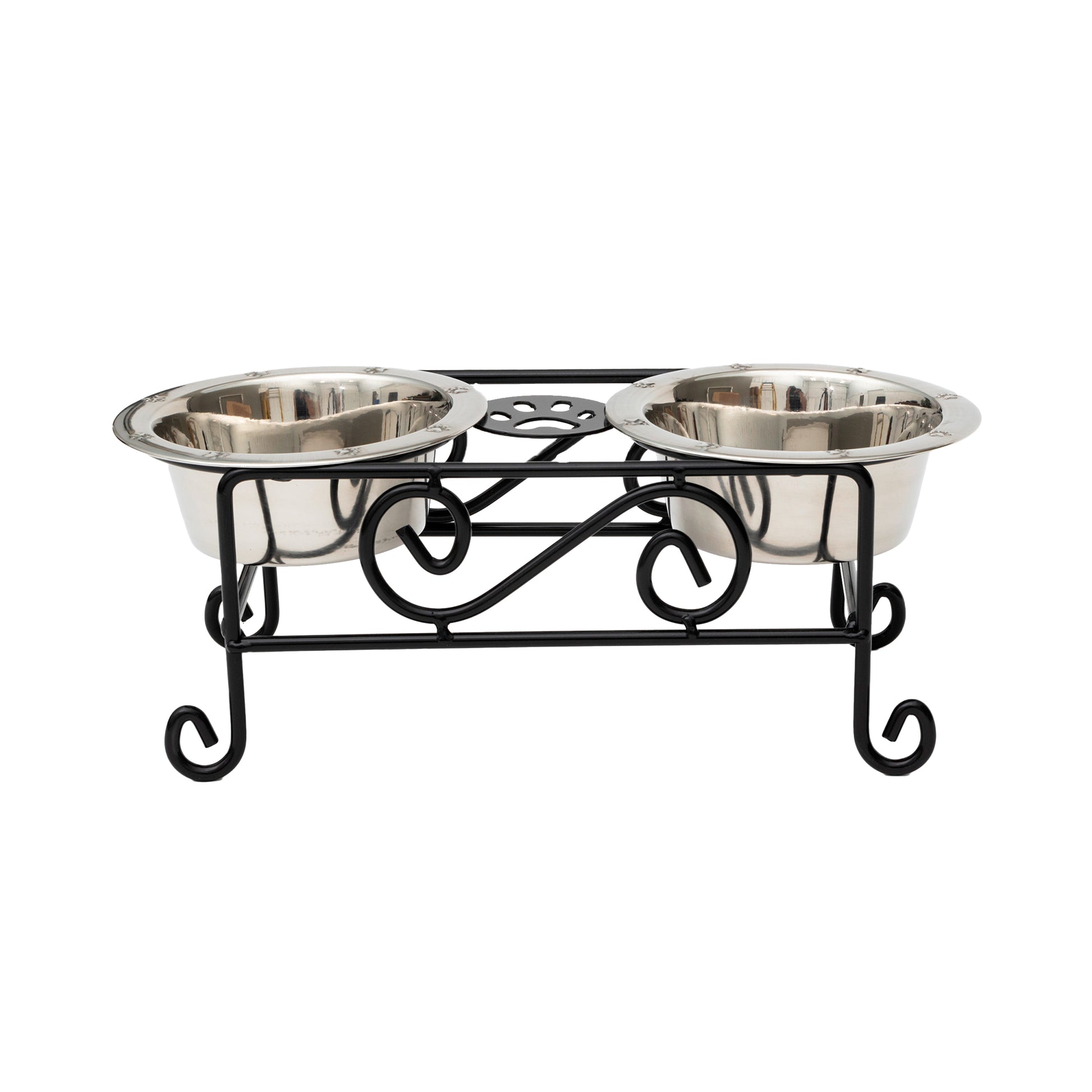 Wrought Iron Dog Bowl Stand - Double Feeder__Color: Black - Size: Tall Pint