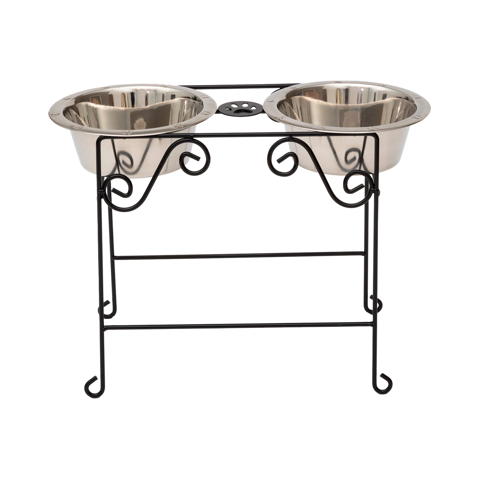 Wrought Iron Dog Bowl Stand - Double Feeder__Color: Black - Size: Tall